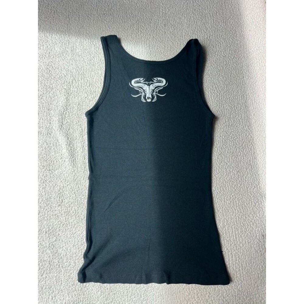 Wallys Black Ribbed Graffiti Tank Top Cotton Womens Medium - Picture 2 of 5